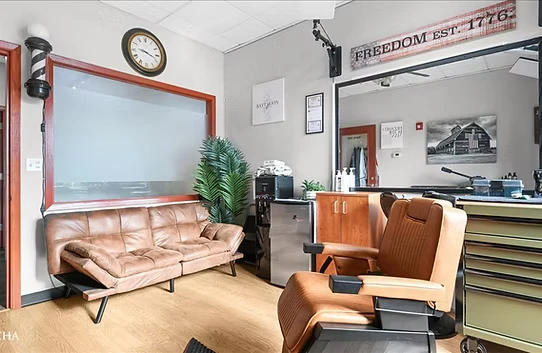 Barber and salon booth rental Oswego Illinois - 120 sq ft private suite with seating area